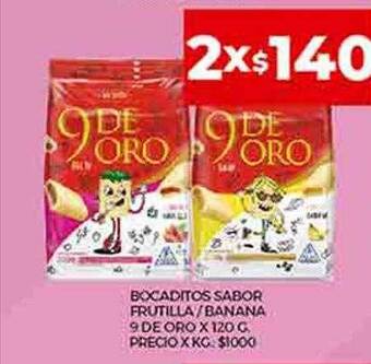 Supermercados DIA Bocaditos sabor frutilla banana 9 de oro oferta