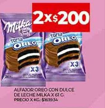Supermercados DIA Alfajor oreo con dulce de leche milka oferta