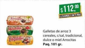 Supermercados Damesco Galletas de arroz 3 cereales c sal tradicional dulce o miel arrocitas oferta