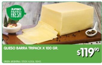 Jumbo Queso de barra tripack x 100g oferta