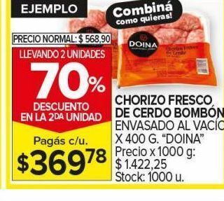 Carrefour Maxi Chorizo fresco de cerdo bombóm 400g doina oferta
