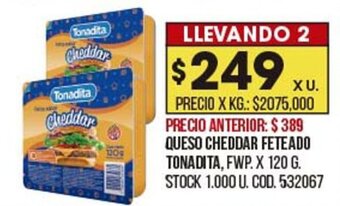 Coto Queso cheddar feteado tonadita oferta