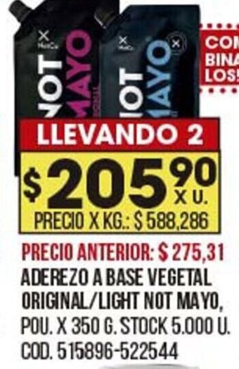 Coto Aderezo a base vegetal original/light not mayo oferta