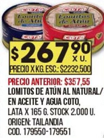 Coto Lomitos de atún al natural/en aceite y agua coto oferta