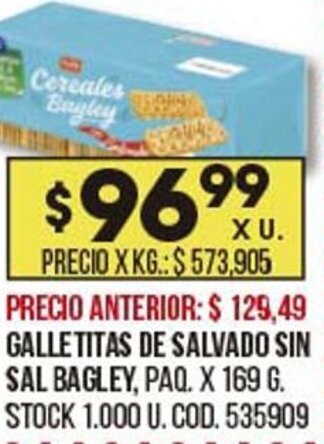 Coto Galletitas de salvado sin sal bagley oferta