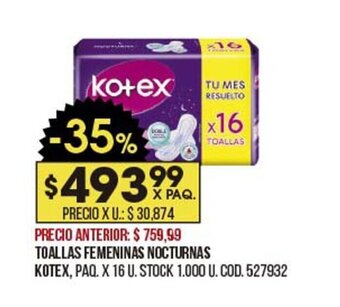 Coto KOTEX toallas femeninas nocturnas oferta