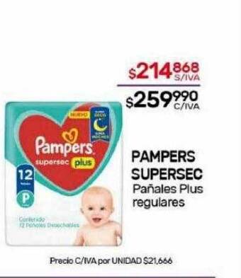 Pampers supersec pañales plus regulares