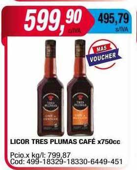 Maxiconsumo Licor tres plumas café oferta