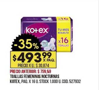 Coto Toallas femeninas nocturnas kotex oferta