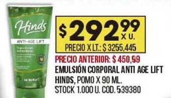 Coto Emulsión corporal anti age lift hinds oferta