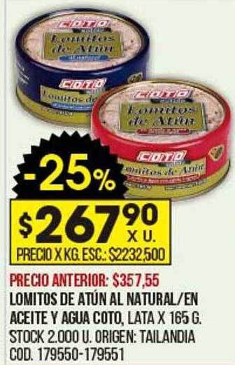 Coto Lomitos de atún al natural en aceite y agua coto oferta