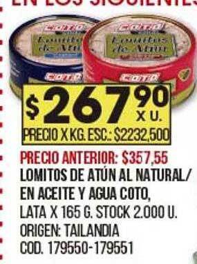 Coto Lomitos de atún al natural en aceite y agua coto oferta