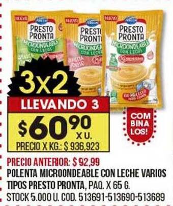 Coto Polenta microondeable con leche varios tipos presto pronta oferta