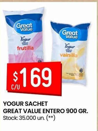 Changomas Yogur sachet great value entero 900 gr. oferta