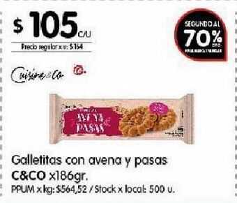 Disco Galletas con avena y pasas cuisine & co x 186g oferta