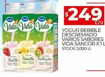 Supermercados DIA Yogur Bebible Descremado Varios Sabores Vida Sancor X 1 L oferta