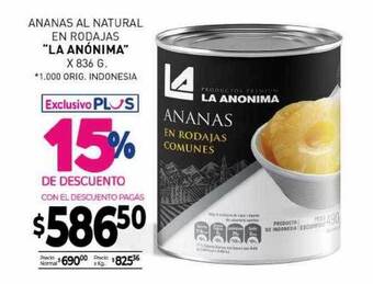La Anonima Ananas al natural en rodajas oferta