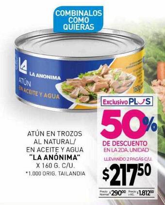 La Anonima Atún en trozos al natural en aceite y agua oferta
