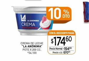 La Anonima Crema de leche oferta