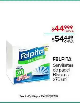 Felpita Servilletas De Papel Blancas x 70uni