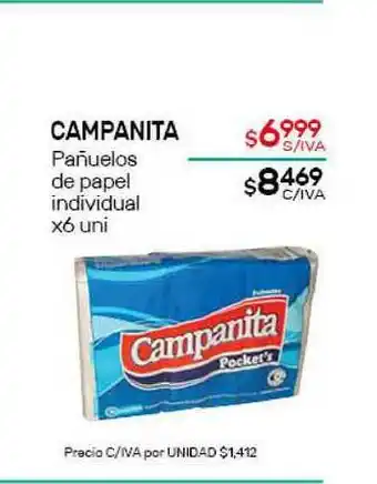 Nini Mayorista Campanita Pañuelos De Papel Individual x 6uni oferta