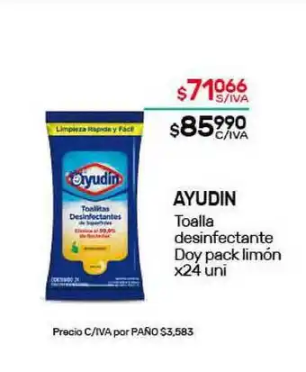 Nini Mayorista Ayudin Toalla Desinfectante Doy Pack Limón x 24uni oferta