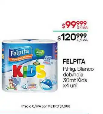 Nini Mayorista Felpita P. Hig. Blanco Dob. Hoja 30mt kids x 4 uni oferta