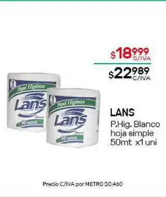 Nini Mayorista Lans P. Hig. Blanco Hoja Simple 50mt x 1 uni oferta