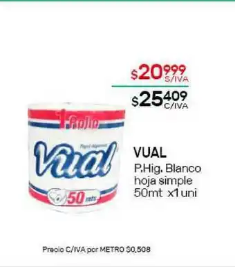 Nini Mayorista Vual P. Hig. Blanco Hoja Simple 50mt x 1 uni oferta