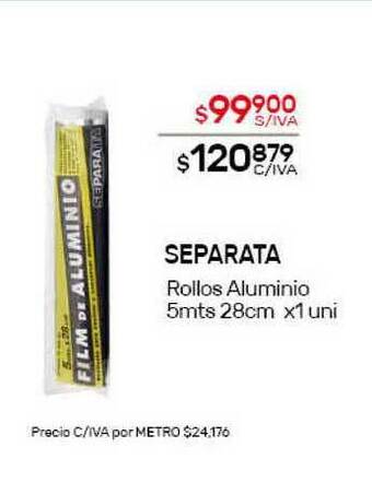 Nini Mayorista Separata Rollos Aluminio 5mts 28cm x 1 uni oferta