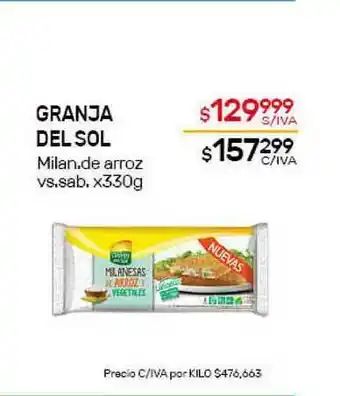 Nini Mayorista Granja Del Sol Milan. De Arroz Vs. Sab. x 330g oferta