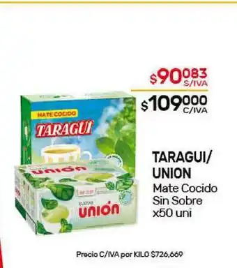 Nini Mayorista Taragui Union Mate Cocido Sin Sobre x 50uni oferta
