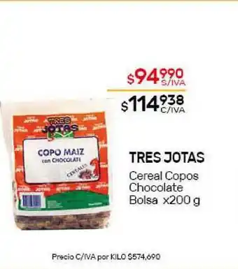 Nini Mayorista Tres Jotas Cereal Copos Chocolate Bolsa x 200g oferta