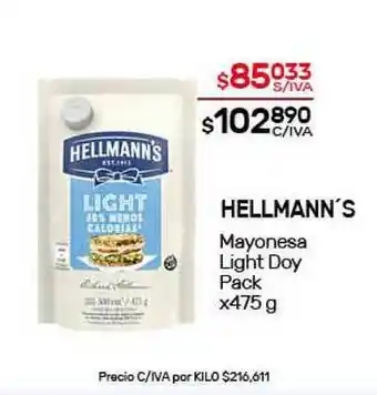 Nini Mayorista Hellmann's Mayonesa Light Doy Pack x 475g oferta