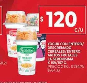 Supermercados DIA Yogur Con Entero Descremado Cereales/Entero Aritos Frutales La Serenisima oferta