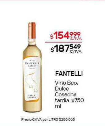 Nini Mayorista Fantelli Vino Bco Dulce Cosecha Tardía x 750ml oferta
