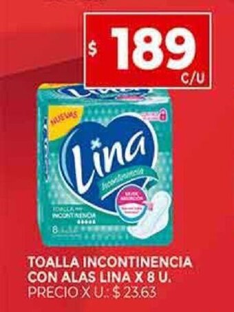 Supermercados DIA LINA toalla incontinencia con alas lina X 8 U. oferta