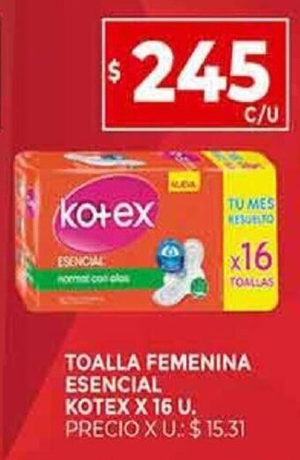 Supermercados DIA KOTEX toalla femenina esencial kotex X 16 U. oferta