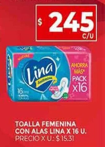 Supermercados DIA LINA toalla femenina con alas lina X 16 U oferta
