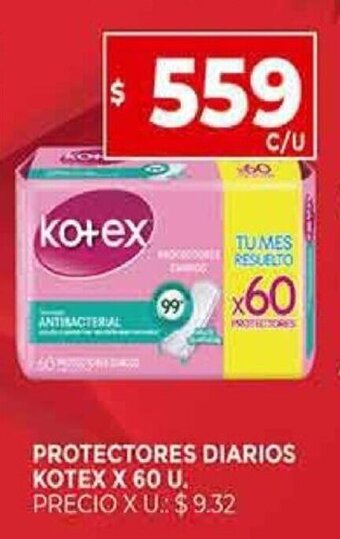 Supermercados DIA KOTEX protectores diarios kotex X 60 U. oferta