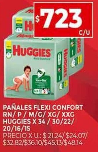 Supermercados DIA HUGGIES pañales flexi confort rn / p / m/g xg/ xxg huggies X 34 / 30/22/ 20/16/15 oferta
