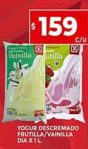 Supermercados DIA Yogur descremado frutilla/vainilla dia X 1 L. oferta