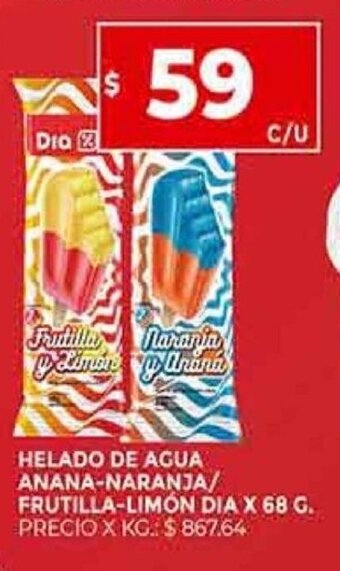 Supermercados DIA Helado de agua anana-naranja / frutilla-limón dia X 68 G. oferta