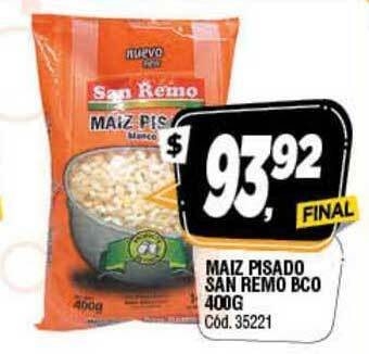 Supermercados Yaguar Maiz Pisado San Remo BCO 400G oferta