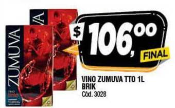 Supermercados Yaguar Vino Zumuva TTO 1L Brik oferta