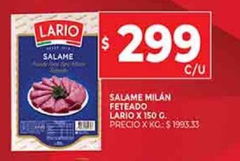 Supermercados DIA Salame milán feteado lario X 150 G. oferta