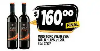 Supermercados Yaguar Vino Toro Viejo SYR-Malb.1,125L-1.25L oferta
