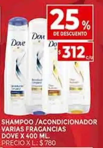 Supermercados DIA DOVE shampoo /acondicionador varias fragancias dove X 400 ML oferta