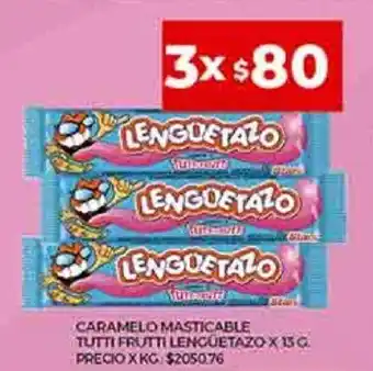 Supermercados DIA LENGÛETAZO caramelo masticable turri lengûetazo X 13 G. precio X KG oferta