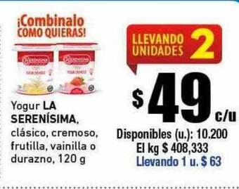 Cooperativa Obrera Yogur la serenisima oferta